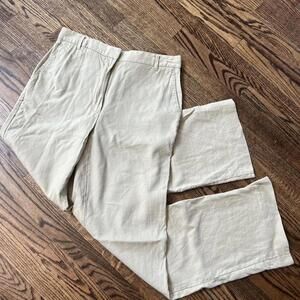 Cream beige high-waisted linen Wilfred Aritzia pants straight leg relaxed fit
